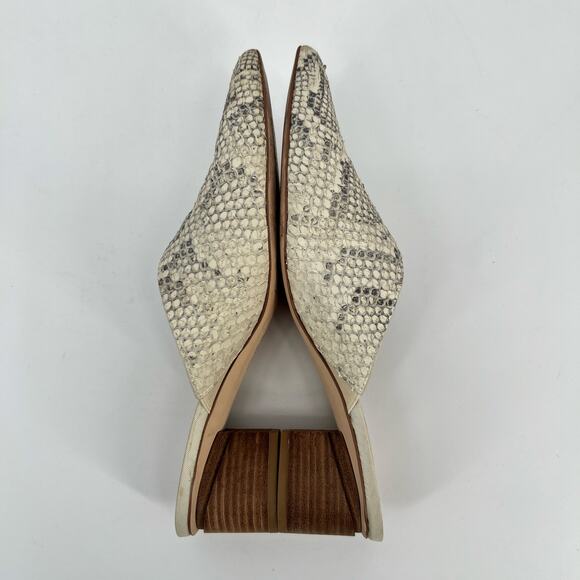 Franco Sarto Visa Mule Womens 9M Gray Cream Snake Print Embossed Leather Pointed - Picture 5 of 8